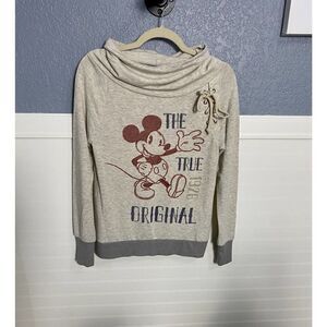 Disney Gray Mickey Mouse "The True Original" Pullover Cowl Neck Sweater XS